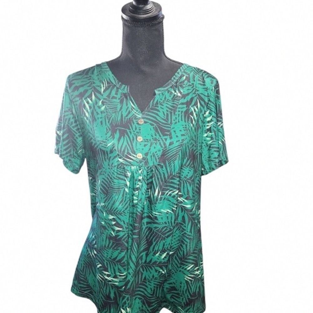 Green Leaf Print Women's Top
